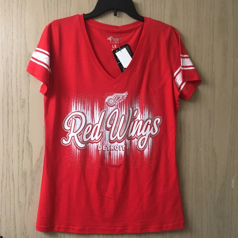 Carl Banks Womens Size Large Detroit Red Wings Short Sleeve Shirt NHL NEW NWT